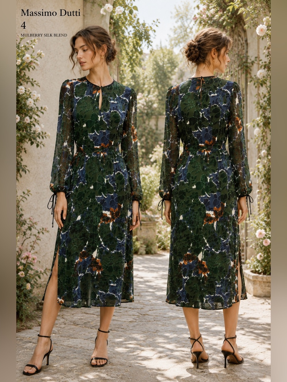 Massimo Dutti Dress 4 Mulberry Silk Burnout Velvet Floral Midi Jewel Tones roman